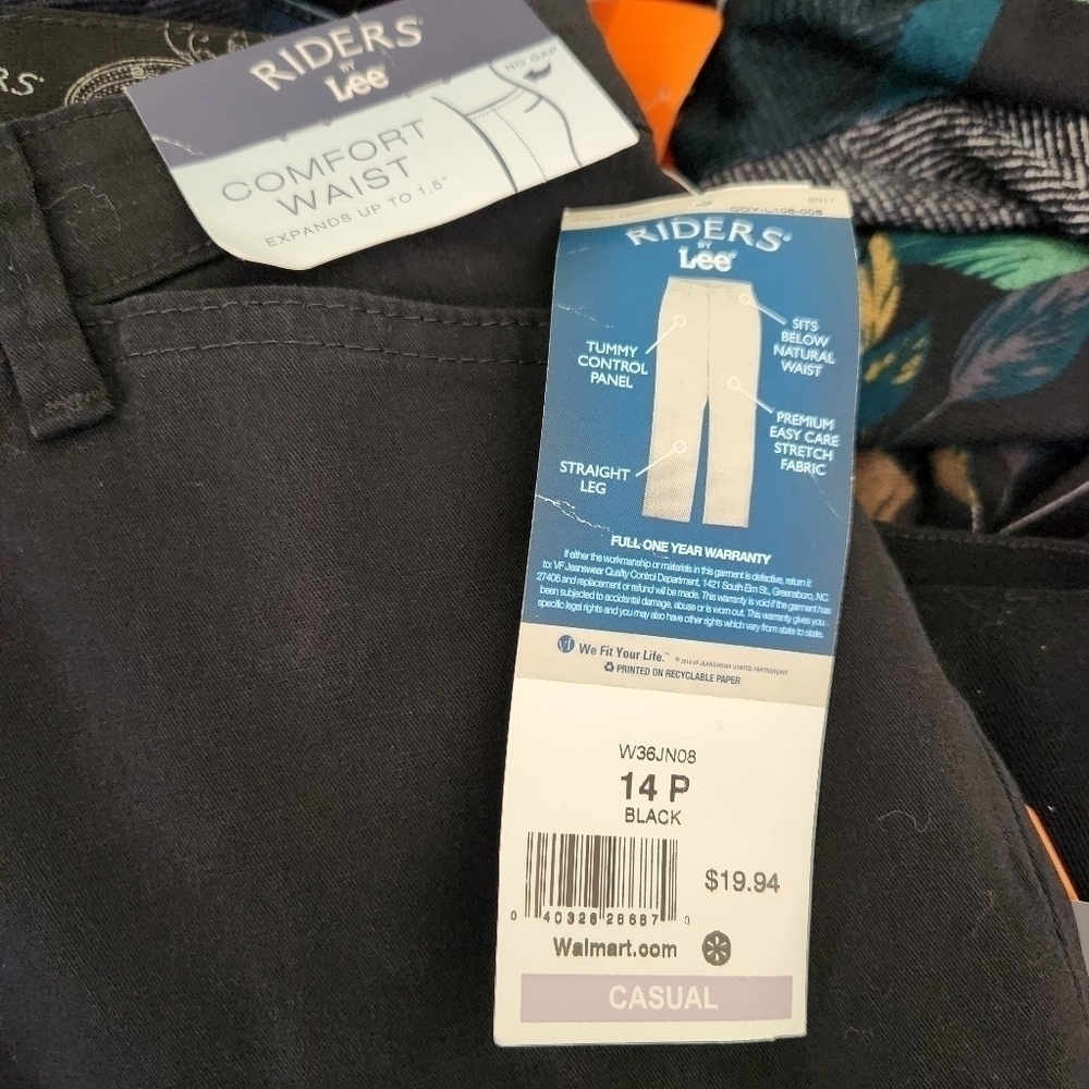 NWT Lee Riders Black Comfort Waist Pants Stretch Straight Leg, sz 14 - Picture 6 of 7